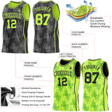 Custom Black-Neon Green Side Panel Stripe Sun Flame Reversible Double Side Sublimation Basketball Set Jersey