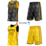 Custom Black-Gold Side Panel Stripe Sun Flame Reversible Double Side Sublimation Basketball Set Jersey