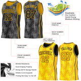 Custom Black-Gold Side Panel Stripe Sun Flame Reversible Double Side Sublimation Basketball Set Jersey