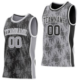 Custom Black Gray-White Side Panel Stripe Sun Flame Reversible Double Side Sublimation Basketball Set Jersey