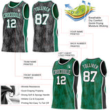 Custom Black White-Kelly Green Side Panel Stripe Sun Flame Reversible Double Side Sublimation Basketball Set Jersey