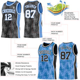 Custom Black White-Light Blue Side Panel Stripe Sun Flame Reversible Double Side Sublimation Basketball Set Jersey