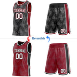 Custom Black White-Maroon Side Panel Stripe Sun Flame Reversible Double Side Sublimation Basketball Set Jersey