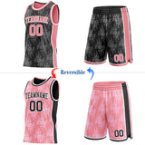 Custom Black Medium Pink-White Side Panel Stripe Sun Flame Reversible Double Side Sublimation Basketball Set Jersey