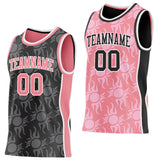 Custom Black Medium Pink-White Side Panel Stripe Sun Flame Reversible Double Side Sublimation Basketball Set Jersey