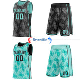 Custom Black-Ice Blue Side Panel Stripe Sun Flame Reversible Double Side Sublimation Basketball Set Jersey