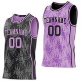 Custom Black-Light Purple Side Panel Stripe Sun Flame Reversible Double Side Sublimation Basketball Set Jersey