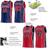Custom Navy Red-White Side Panel Stripe Sun Flame Reversible Double Side Sublimation Basketball Set Jersey