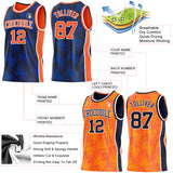 Custom Navy Orange-White Side Panel Stripe Sun Flame Reversible Double Side Sublimation Basketball Set Jersey