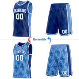 Custom Royal White-Light Blue Side Panel Stripe Sun Flame Reversible Double Side Sublimation Basketball Set Jersey