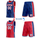 Custom Royal White-Red Side Panel Stripe Sun Flame Reversible Double Side Sublimation Basketball Set Jersey