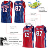 Custom Royal White-Red Side Panel Stripe Sun Flame Reversible Double Side Sublimation Basketball Set Jersey