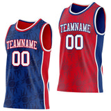 Custom Royal White-Red Side Panel Stripe Sun Flame Reversible Double Side Sublimation Basketball Set Jersey