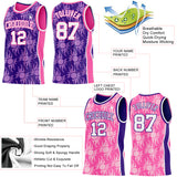 Custom Purple White-Pink Side Panel Stripe Sun Flame Reversible Double Side Sublimation Basketball Set Jersey