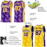 Custom Purple Gold-White Side Panel Stripe Sun Flame Reversible Double Side Sublimation Basketball Set Jersey