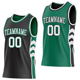 Custom Black White-Kelly Green Side Panel Geometric Chevron Reversible Double Side Sublimation Basketball Set Jersey