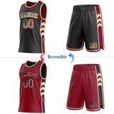 Custom Black Vintage USA Flag Cream-Maroon Side Panel Geometric Chevron Reversible Double Side Sublimation Basketball Set Jersey