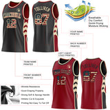 Custom Black Vintage USA Flag Cream-Maroon Side Panel Geometric Chevron Reversible Double Side Sublimation Basketball Set Jersey