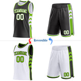 Custom Black White-Neon Green Side Panel Geometric Chevron Reversible Double Side Sublimation Basketball Set Jersey