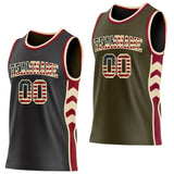 Custom Black(Olive) Vintage USA Flag Cream-Maroon Side Panel Geometric Chevron Reversible Double Side Sublimation Basketball Set Jersey