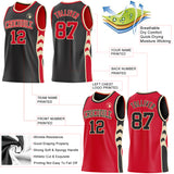 Custom Black Red-Cream Side Panel Geometric Chevron Reversible Double Side Sublimation Basketball Set Jersey