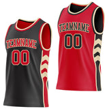 Custom Black Red-Cream Side Panel Geometric Chevron Reversible Double Side Sublimation Basketball Set Jersey