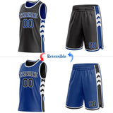 Custom Black Royal-White Side Panel Geometric Chevron Reversible Double Side Sublimation Basketball Set Jersey