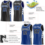 Custom Black Royal-White Side Panel Geometric Chevron Reversible Double Side Sublimation Basketball Set Jersey