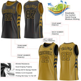 Custom Black-Old Gold Side Panel Geometric Chevron Reversible Double Side Sublimation Basketball Set Jersey