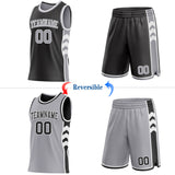 Custom Black Gray-White Side Panel Geometric Chevron Reversible Double Side Sublimation Basketball Set Jersey