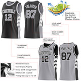 Custom Black Gray-White Side Panel Geometric Chevron Reversible Double Side Sublimation Basketball Set Jersey