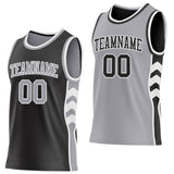 Custom Black Gray-White Side Panel Geometric Chevron Reversible Double Side Sublimation Basketball Set Jersey
