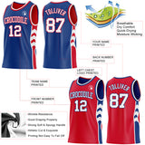 Custom Royal White-Red Side Panel Geometric Chevron Reversible Double Side Sublimation Basketball Set Jersey