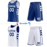 Custom Royal-White Side Panel Geometric Chevron Reversible Double Side Sublimation Basketball Set Jersey