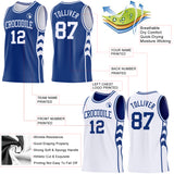 Custom Royal-White Side Panel Geometric Chevron Reversible Double Side Sublimation Basketball Set Jersey