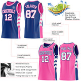 Custom Royal White-Pink Side Panel Geometric Chevron Reversible Double Side Sublimation Basketball Set Jersey
