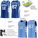 Custom Royal White-Light Blue Side Panel Geometric Chevron Reversible Double Side Sublimation Basketball Set Jersey
