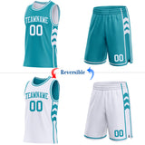 Custom Teal-White Side Panel Geometric Chevron Reversible Double Side Sublimation Basketball Set Jersey