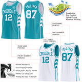 Custom Teal-White Side Panel Geometric Chevron Reversible Double Side Sublimation Basketball Set Jersey