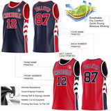 Custom Navy Red-White Side Panel Geometric Chevron Reversible Double Side Sublimation Basketball Set Jersey