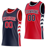 Custom Navy Red-White Side Panel Geometric Chevron Reversible Double Side Sublimation Basketball Set Jersey