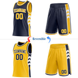 Custom Navy Gold-White Side Panel Geometric Chevron Reversible Double Side Sublimation Basketball Set Jersey