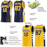 Custom Navy Gold-White Side Panel Geometric Chevron Reversible Double Side Sublimation Basketball Set Jersey