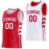 Custom Red-White Side Panel Geometric Chevron Reversible Double Side Sublimation Basketball Set Jersey