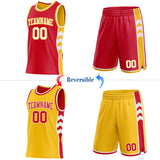 Custom Red White-Gold Side Panel Geometric Chevron Reversible Double Side Sublimation Basketball Set Jersey