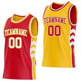Custom Red White-Gold Side Panel Geometric Chevron Reversible Double Side Sublimation Basketball Set Jersey