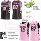 Custom Black-Light Pink Side Panel Geometric Chevron Reversible Double Side Sublimation Basketball Set Jersey