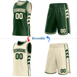 Custom Green-Cream Side Panel Geometric Chevron Reversible Double Side Sublimation Basketball Set Jersey