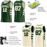 Custom Green-Cream Side Panel Geometric Chevron Reversible Double Side Sublimation Basketball Set Jersey
