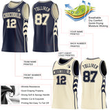 Custom Navy-Cream Side Panel Geometric Chevron Reversible Double Side Sublimation Basketball Set Jersey